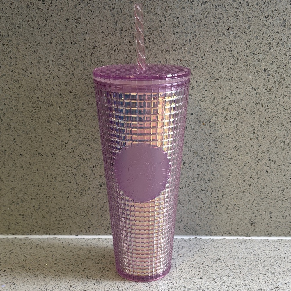 Starbucks Iridescent Purple Grid Studded Tumbler Cup 24oz with Straw‎